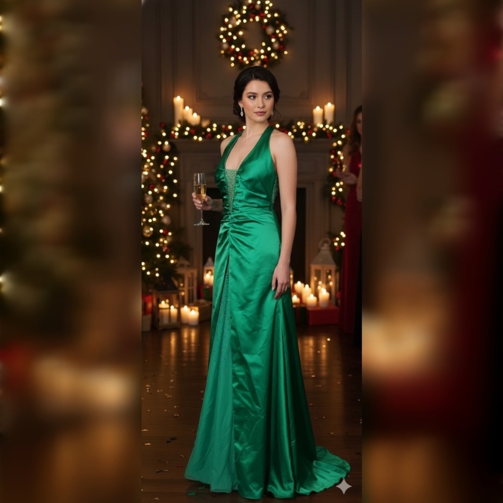 Stunning Emerald Green Antonio Castelli Halter Gown - Size 20 - NWOT Condition!